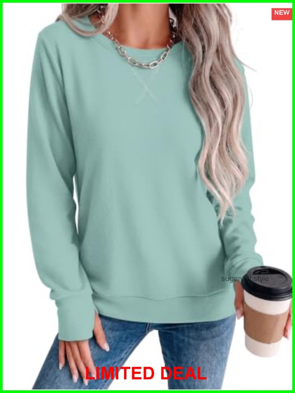 Women's Crewneck Sweatshirt Long Sleeve Thumb Hole Casual Pullover